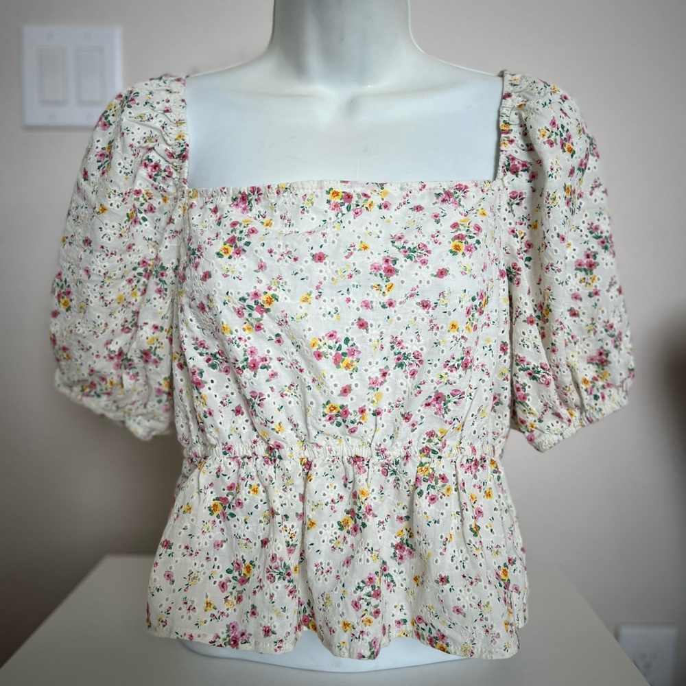 Eyelet Floral Ruffle Crop Top